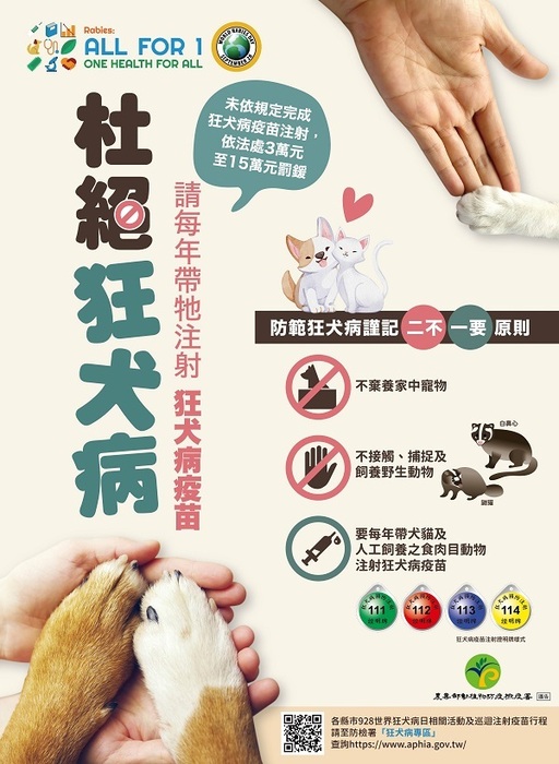 【體衛組公告】知農業部動植物防疫檢疫署製作「2026世界狂犬病日」宣導素材相關資訊圖片