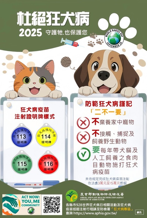 【體衛組公告】知農業部動植物防疫檢疫署製作「2026世界狂犬病日」宣導素材相關資訊圖片